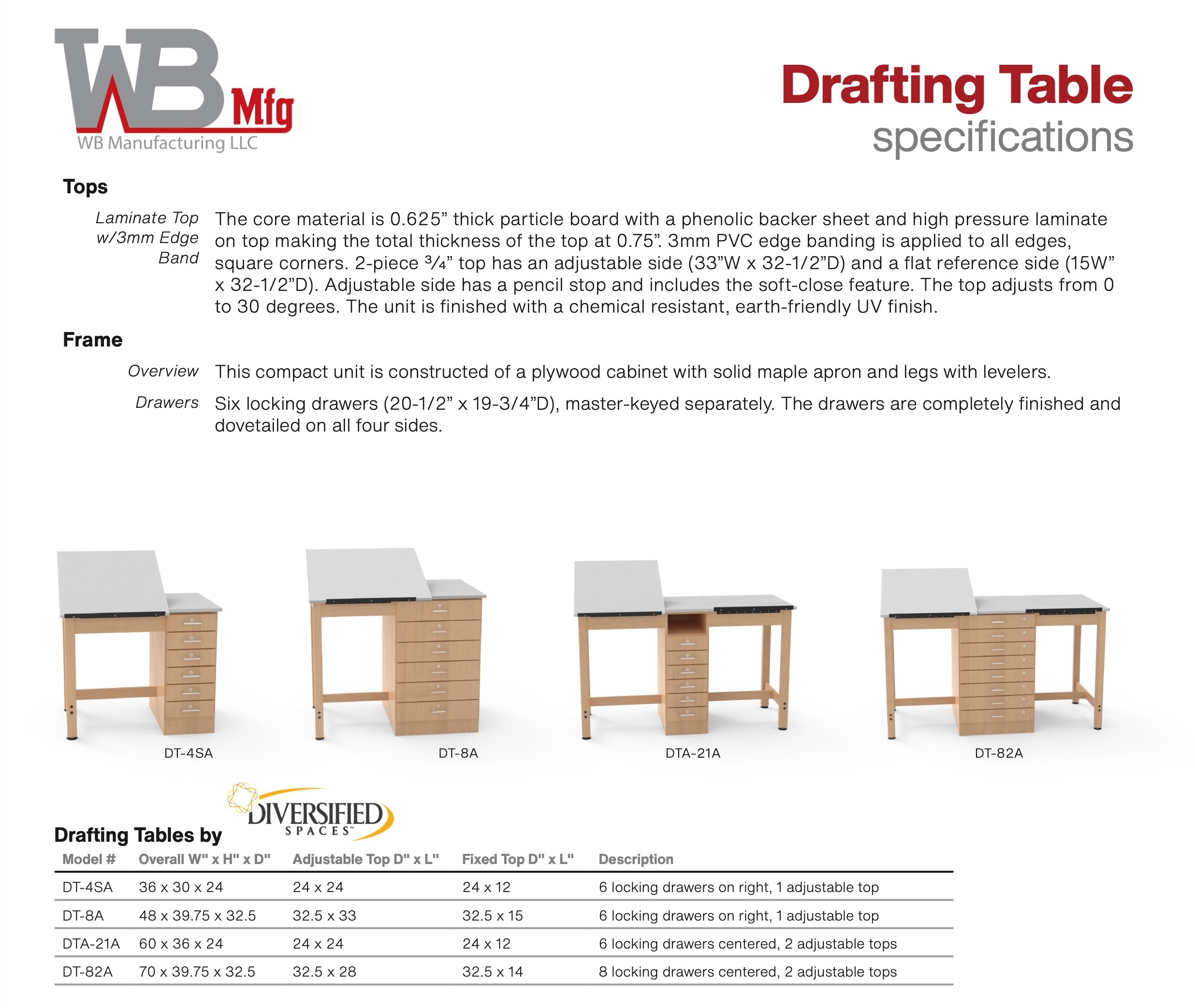 WB Drafting Table Specs