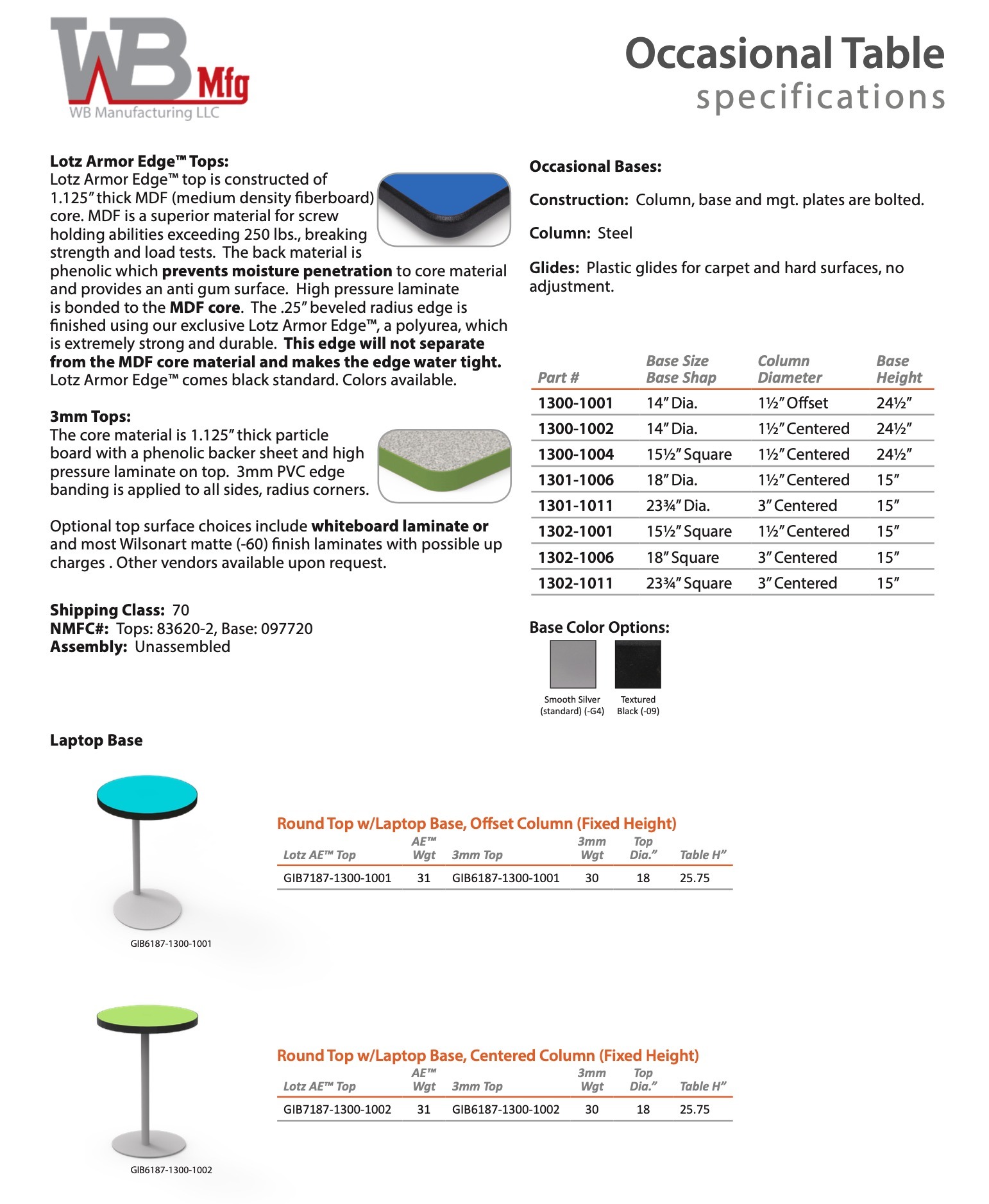 WB Occasional Tables Spec Sheet
