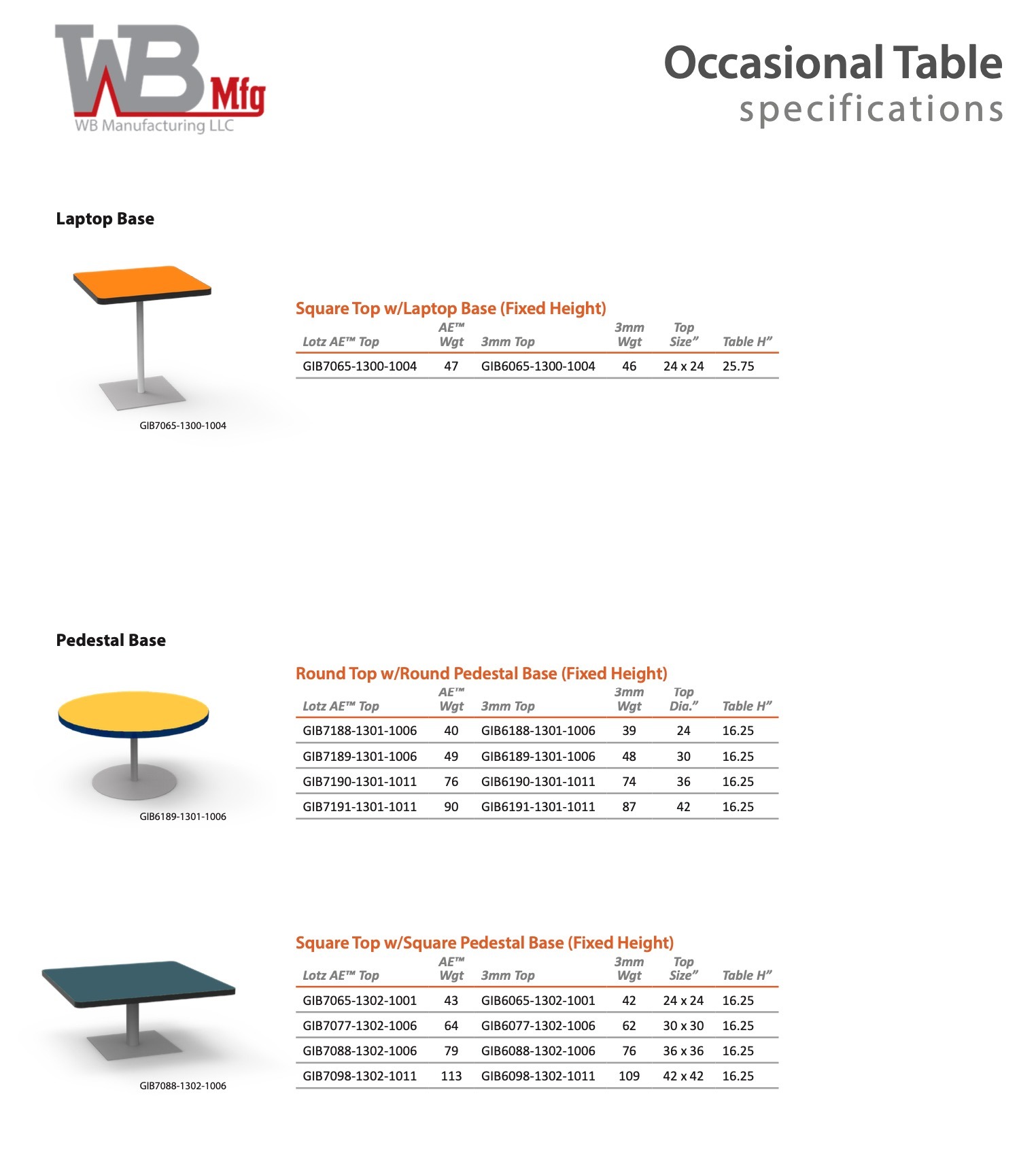 WB Ocassional Tables Spec Sheet